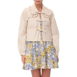 Avec Les Filles NWT Quilted Cotton Tie Front Spring Jacket Stone Ruffled Size M